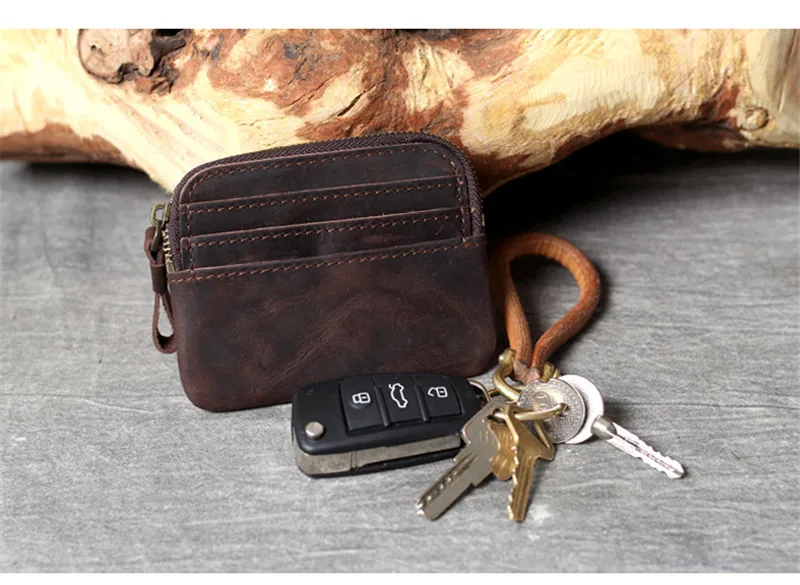 Original crazy horse cowhide card package simple coffee natural genuine leather small coin purses key wallets ID Holders