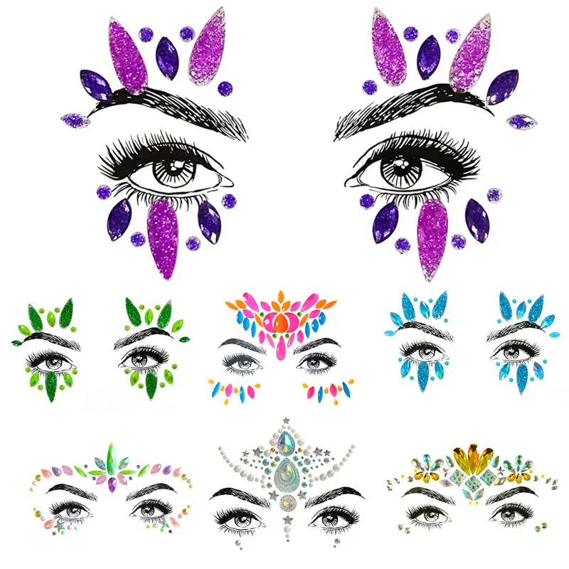 Three Scouts Face Jewels Temporary Tattoo Sticker Glitter Body Gems Gypsy Festival Adornment Party Face Decoration Tattoo Beauty