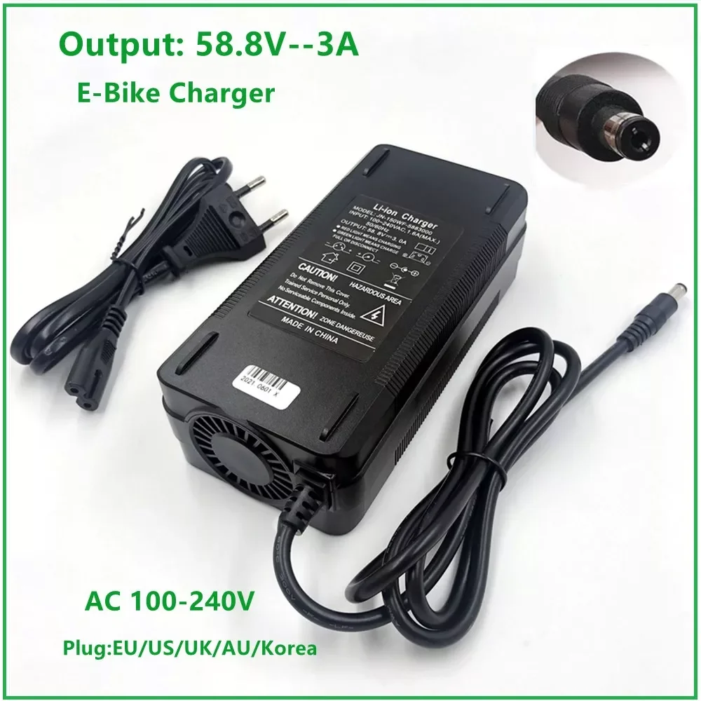 

58.8V 3A Battery Charger For 14S 48V Li-ion Battery bike lithium battery Charger High quality Strong with cooling fan