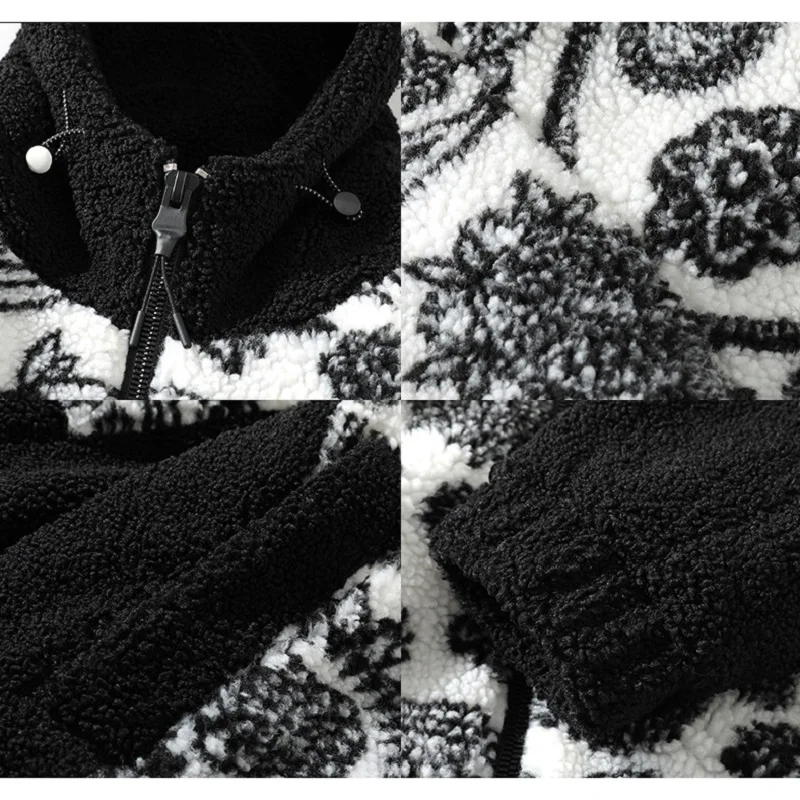 winter coat Men New Ins Trend Loose Casual Couple Embroidered Decoration Imitation Lamb Velvet Hooded Warm Jacket