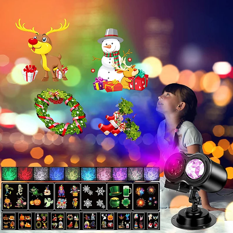 

C2 LED Halloween Christmas Projector Lights New Year 12 Patterns Holiday Lighting for Xmas Party Wedding Home Garden Decorations