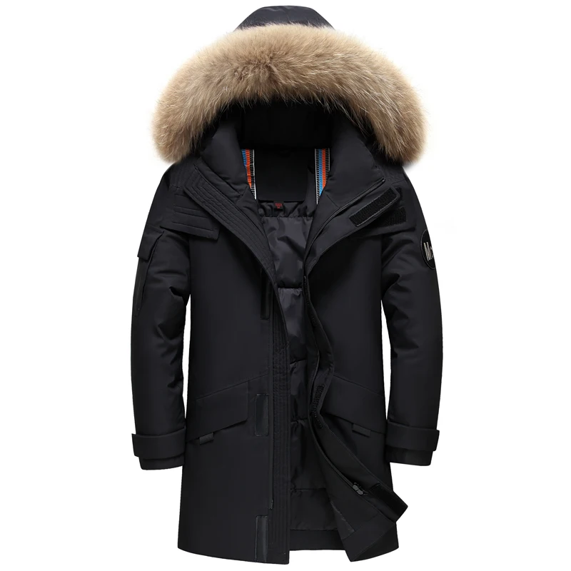 

New Real Fur Collar Men's Down Jacket Hooded Warm Winter Coat Men Warm 90% White Duck Down Long Parka Hight Quality Man Overcoat