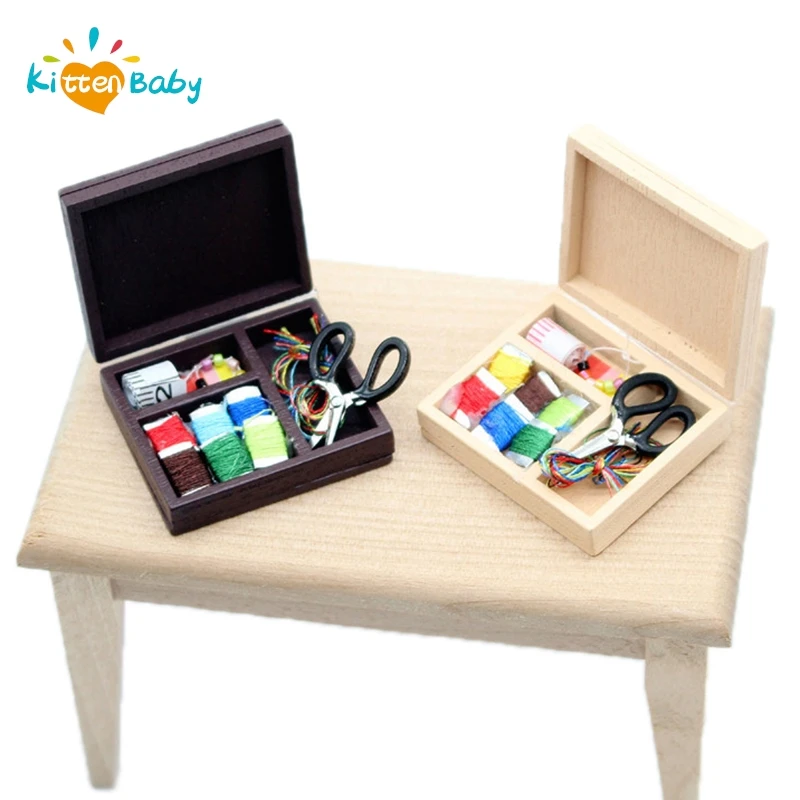 1/12 миниатюрная швейная коробка для кукольного домика мини-ножницы с резьбой