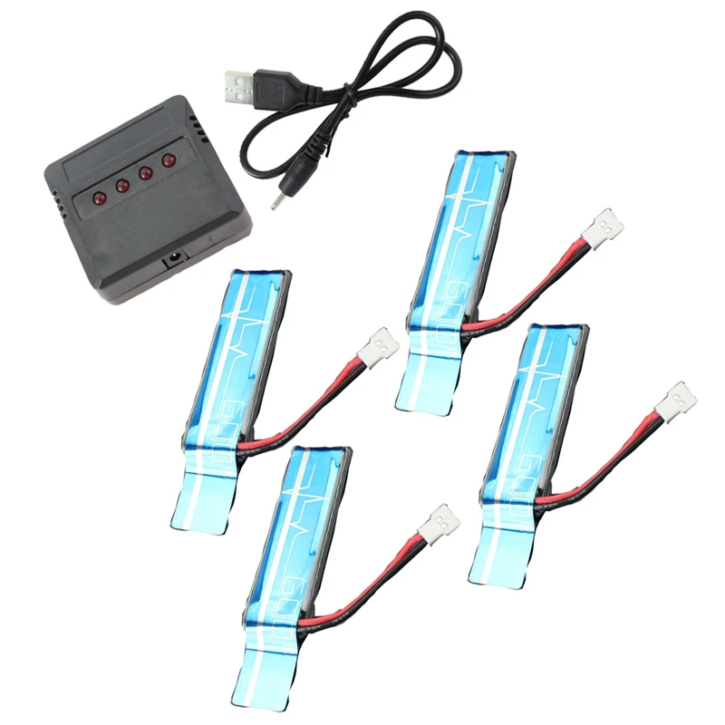 

FBIL-4PC 3.7V 520Mah 30C Upgraded Li-Po Battery With USB Charger For Wltoys XK K110 K110S V930 V977 RC Helicopter Spare Parts