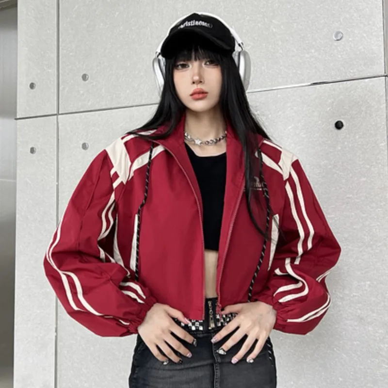 

2023 Casual Patchwork Bomber Jackets Coat Womens Harajuku Streetwear Short Jacket Top Zipper Windbreaker chaquetas para mujeres