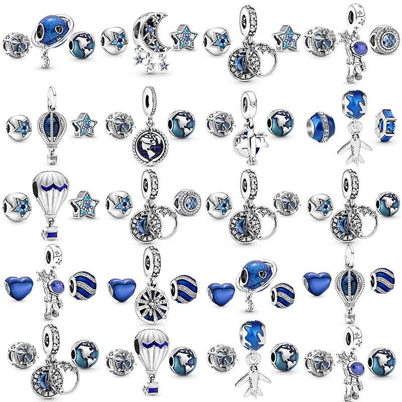 

3Pcs/Lot Blue Crystal Astronaut Charms Beads Pendant Fit DIY Brand Charm Bracelets Necklaces For Women Fashion Jewelry Making