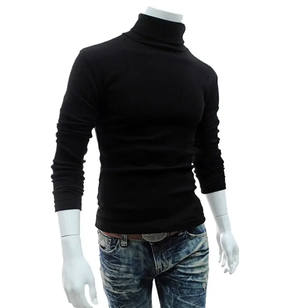 

Pullover Winter Slim Long Sleeve Color Top Long Pullover Stretchy Fashion Men Shirt Turtleneck Solid Soft Autumn Knitted Sleeve