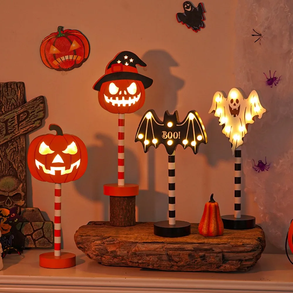 

Atmosphere Lamp Halloween Wooden Night Light Pumpkin Ghost Skull Ghost Festival Modeling Lamp Bats LED Pumpkin Ornament Lantern