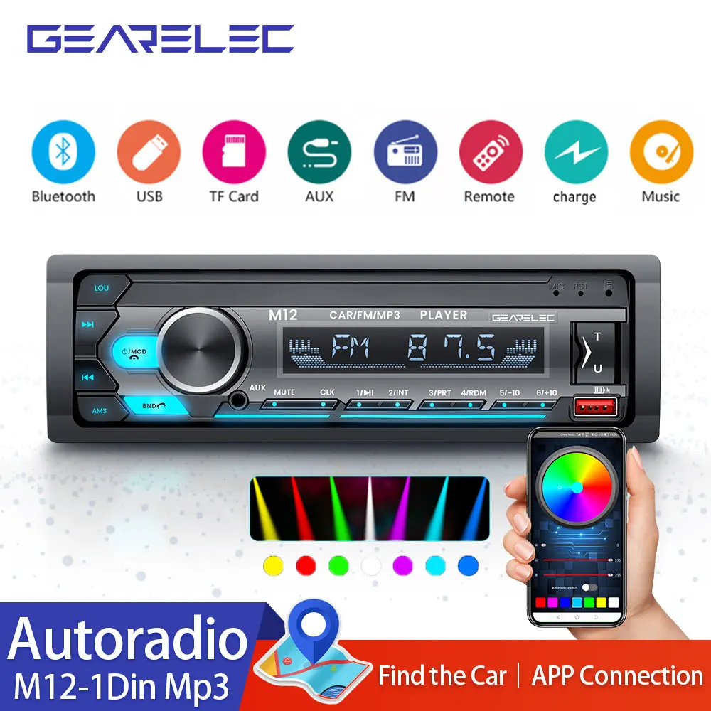 

1 Din Car Radio Stereo Player Universal FM Bluetooth MP3 Player Auto Stereo In-dash Colorful lights Voice assistant Car Stereo