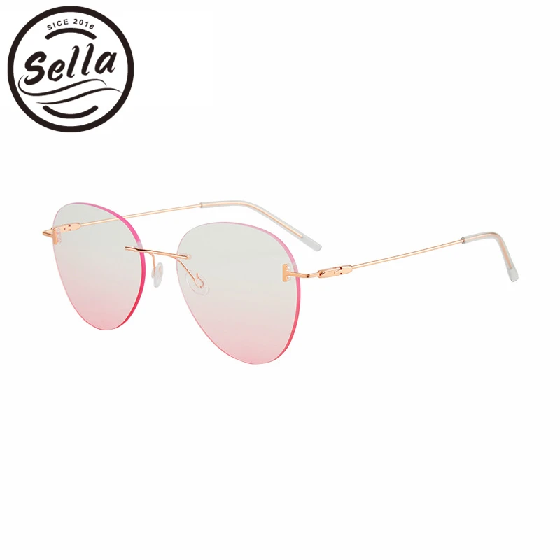 

Sella Ins Hot Sale Women Rimless Cateye Sunglasses Gradient Blush Clear Lens Alloy Frame Eyewear Plain Makeup Anti-Blue Glasses