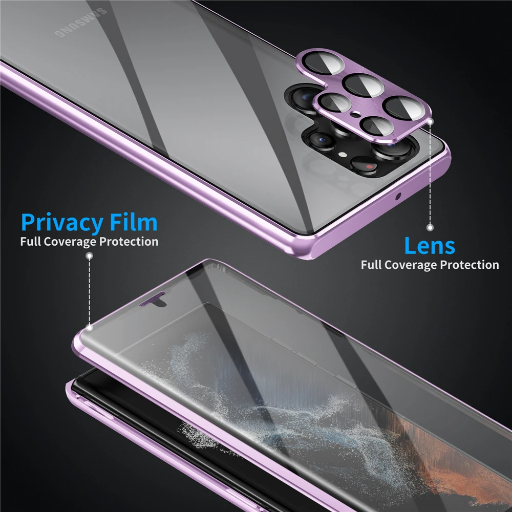 Metal Magnetic Double Sided Glass Cover For Samsung Galaxy S23 S22 S21 Ultra 5G Phone Case Camera Screen Protection Coque Funda