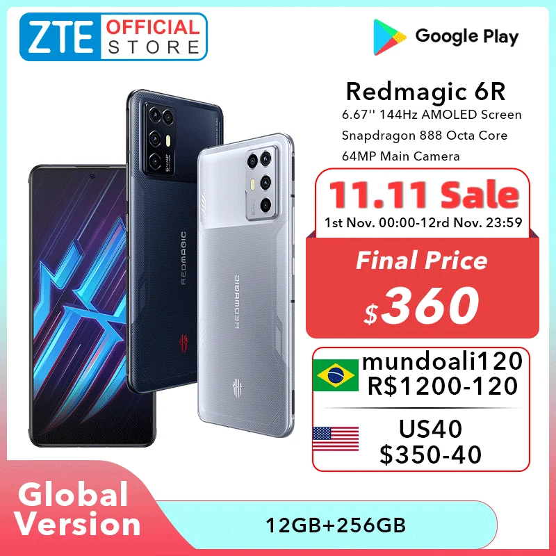 Global Version ZTE Nubia RedMagic 6R Snapdragon 888 Octa Core 5G Gaming Smartphone 12GB 256GB 6.67'' 144Hz FHD+ AMOLED Cellphone