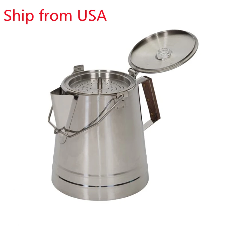 Stainless Steel 18 Cup Coffee Percolator Outdoor Camping Cookware Coffee Kettle Hanging Pot Teapot for Hiking Camping Trip