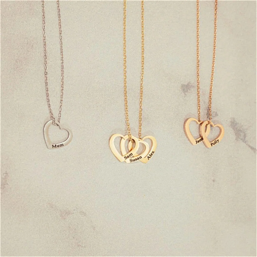 Peach Heart Custom Necklace For Women's Couple Name Custom Stainless Steel Necklace Valentine's Day Custom Gift Free Shipping