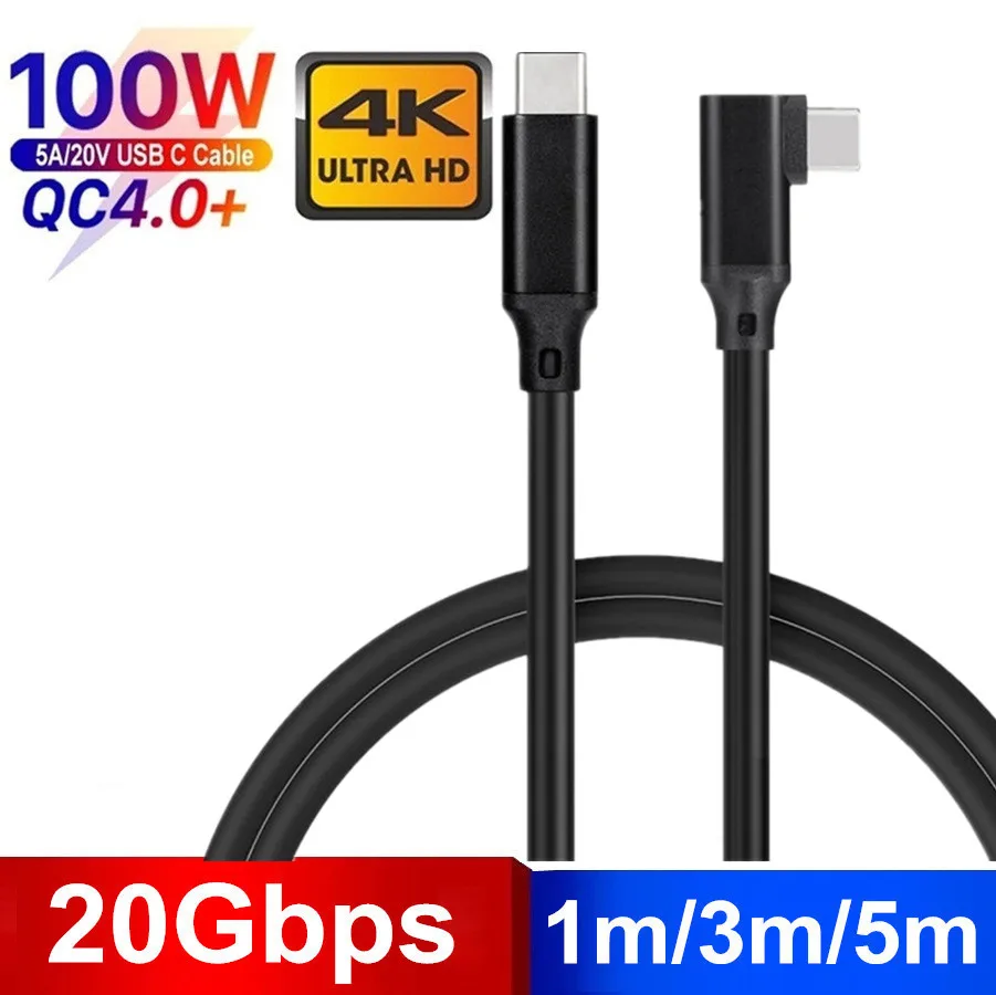 

100W PD 5A Curved USB3.2 Type-C Cable 4K @60Hz 20Gbps USB-C Gen 2 Cord For Macbook Pro Nintendo Oculus Quest 1 2 VR Thunderbolt3