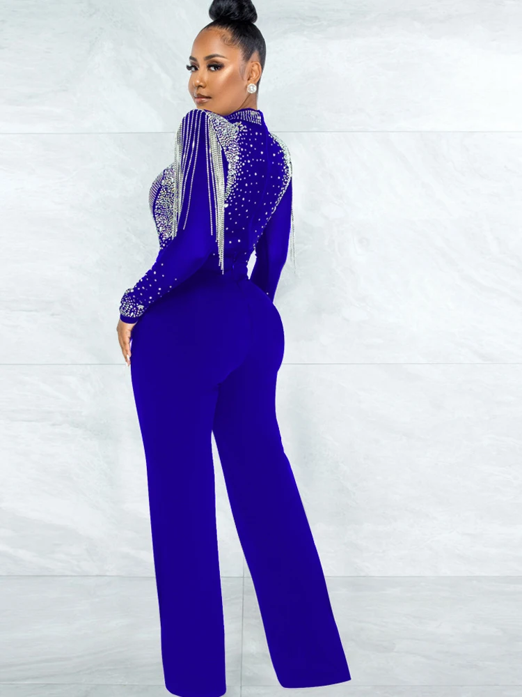 Элегантные черные комбинезоны Beyprern с украшением широкие брюки шикарные женские