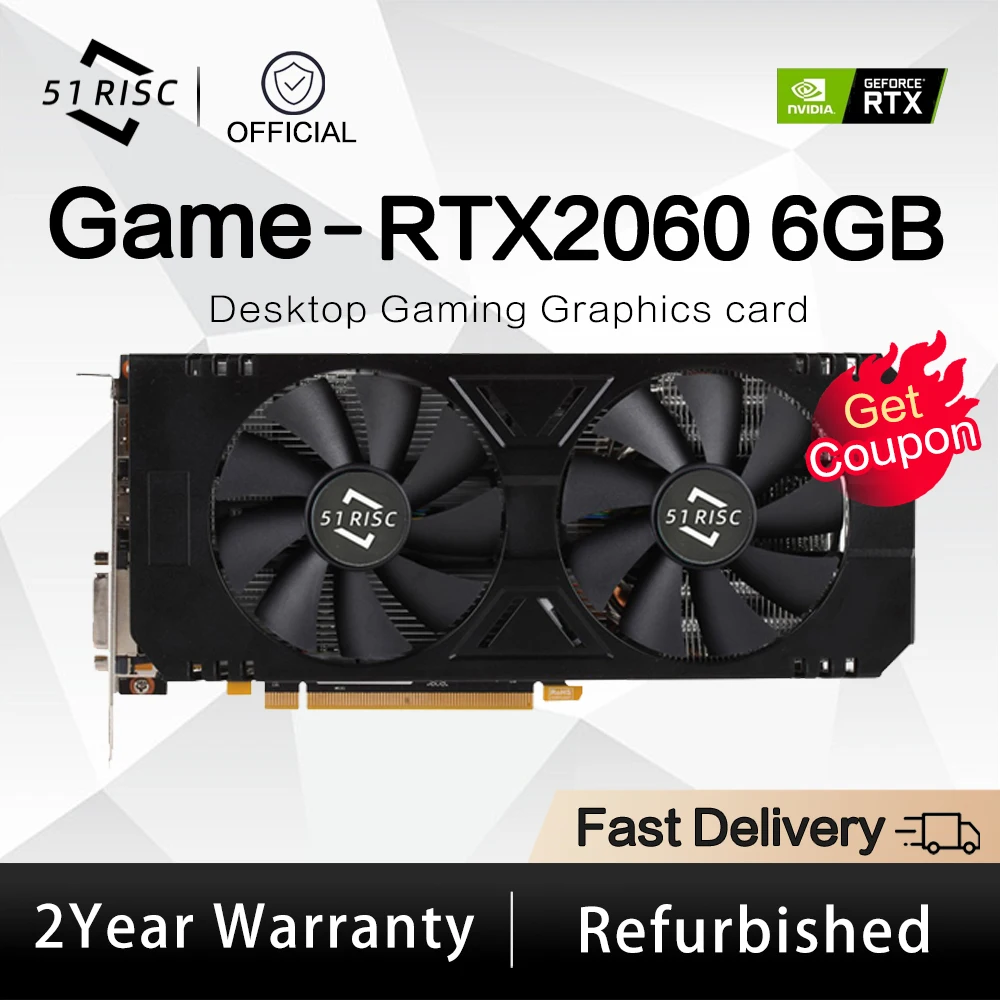 Графические карты SHELI 51RISC GeForce RTX 2060 6 ГБ GDDR6 PCIE16 RTX2060 6G для компьютера, офисные компоненты, видеокарты для игр
