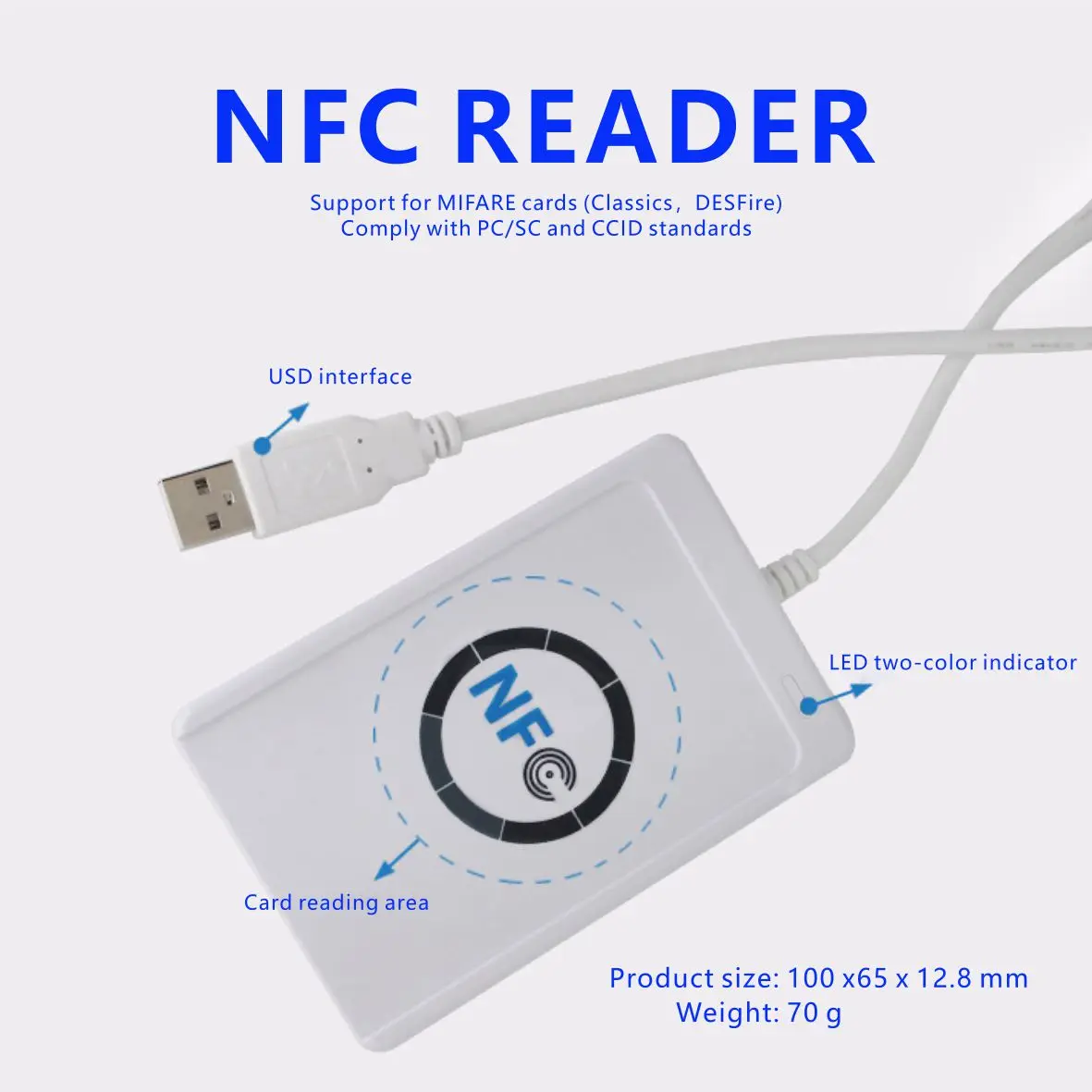 Фото Считыватель-записыватель RFID NFC ACR122U, 13,56 МГц, USB, дубликатор бесконтактных карт M1 S50 №1