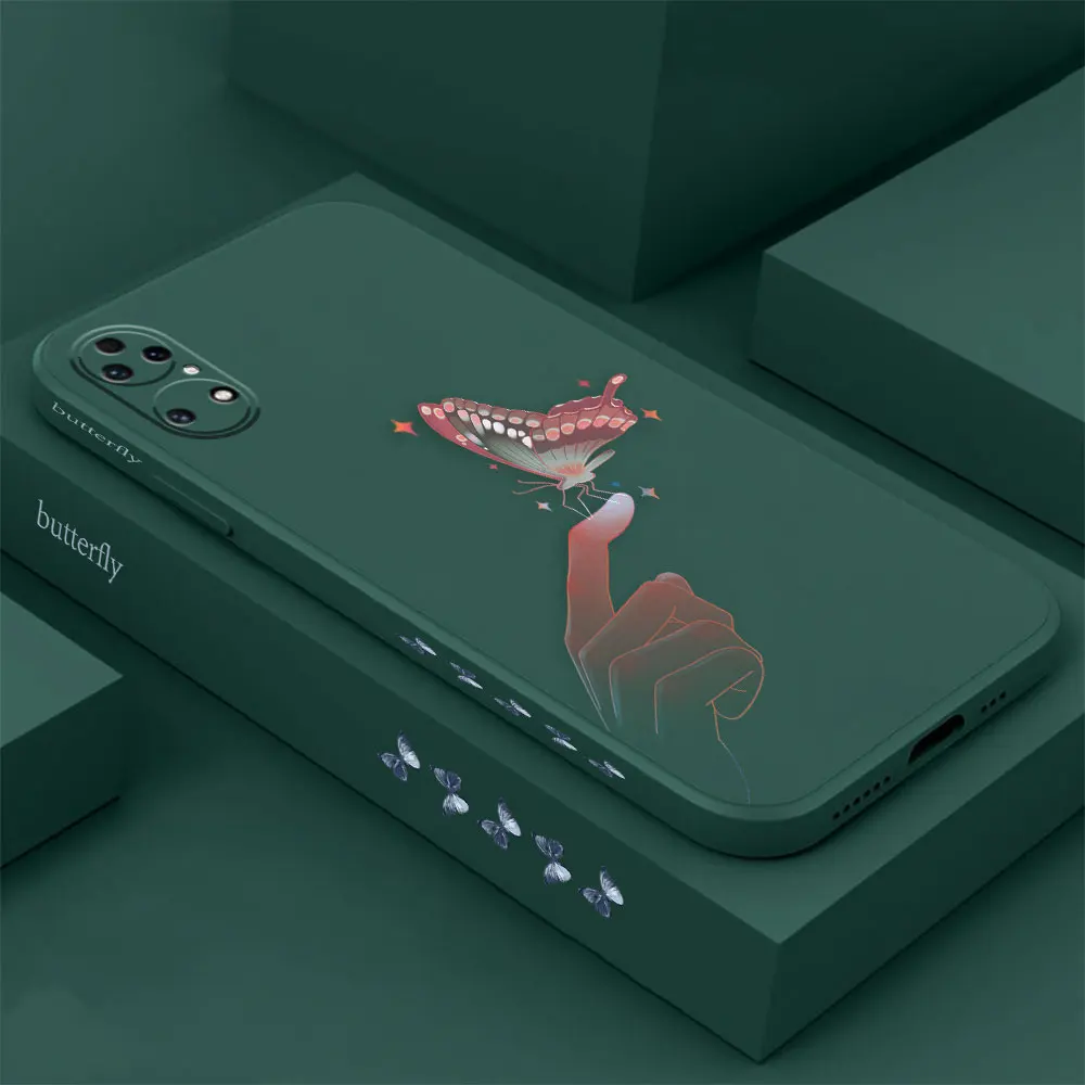 Butterfly Phone Case For Huawei P60 P50 P40 P30 P20 Mate 50 40 30 20 20X 10 Colour Liquid Silicone Cover Funda Cqoue Shell Capa