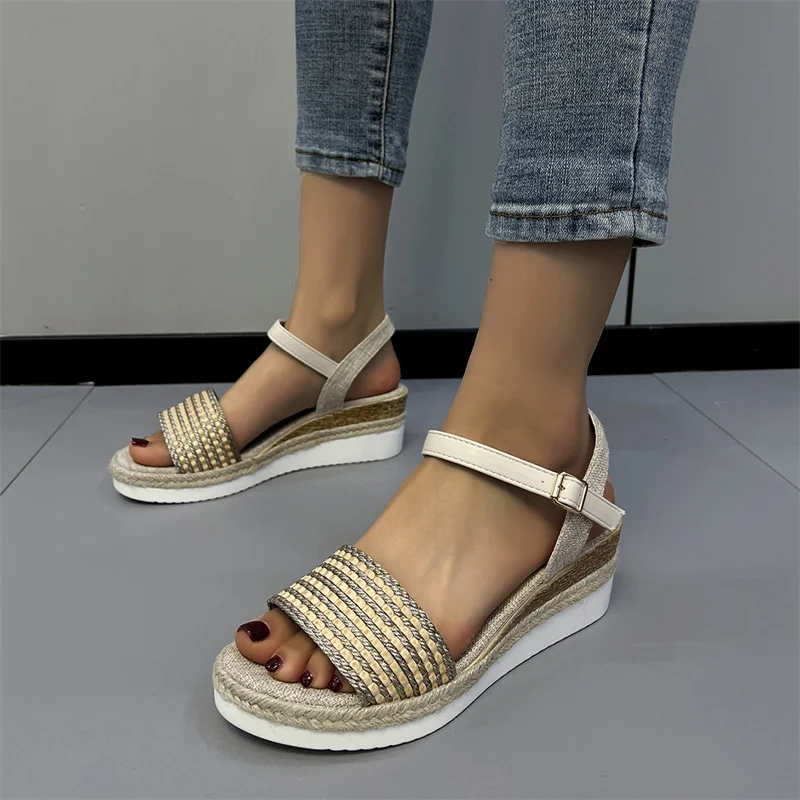 New Women Sandals Platform Wedges High Heels Woman Sandals Ladies Wedges Sandals Female Woman Slipper Retro Gold Silver Sandal