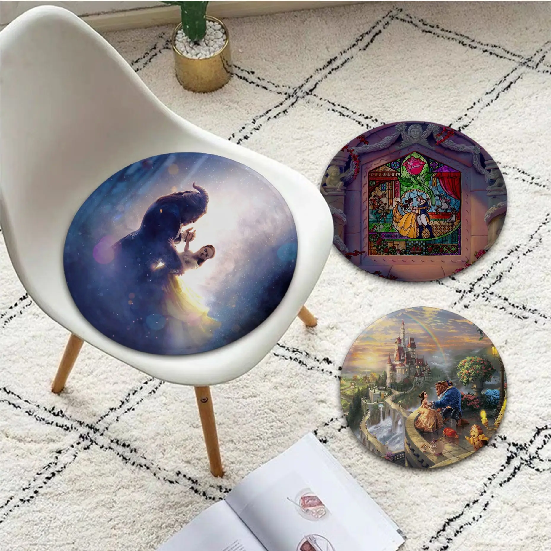 

Disney Beauty And The Beast Tie Rope Stool Pad Patio Home Kitchen Office Chair Seat Cushion Pads Sofa Seat 40x40 Chair Cushions
