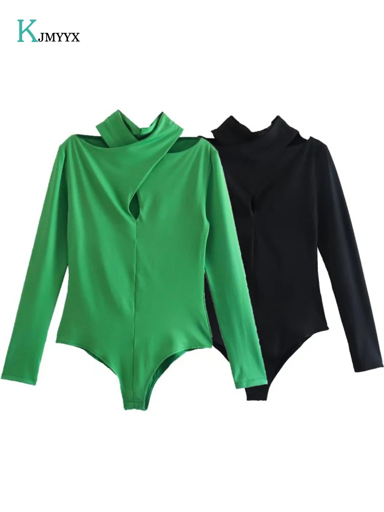 

2022 Summer New Style Women's Fashion Hollow Snap Bodysuit Retro Long Sleeve Cross Neck Women's Bodysuit