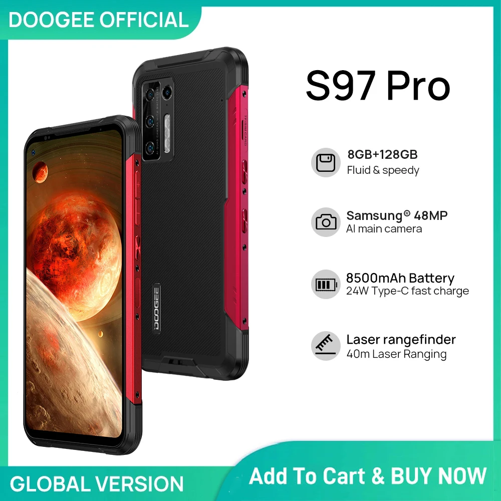 Cena DOOGEE S97 Pro Telefony Komórkowe 40m Zakres Laserowy 48MP Quad Camera Helio G95 Octa Core 8500mAh 8GB + 128GB Smartphone NFC Ceny DOOGEE S97 Pro Telefony Komórkowe 40m Zakres Laserowy 48MP Quad Camera Helio G95 Octa Core 8500mAh 8GB + 128GB Smartphone NFC