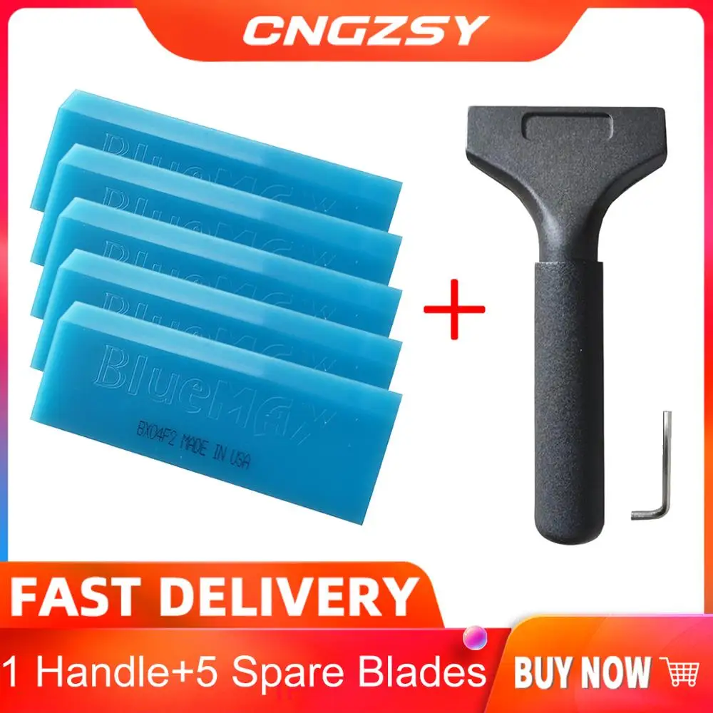 

Blue MAX Squeegee Alloy Handle & 5PCS Extra BlueMax Rubber Spare Blades Window Tint Squeeze Car Vinyl Glassing Clear B24+5B0