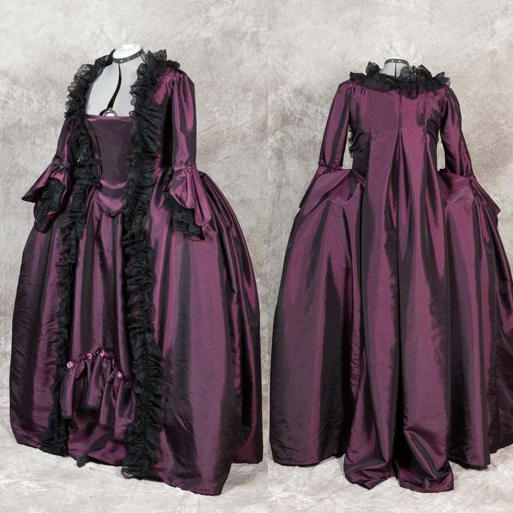 

Rococo 1770s Royal Court Belle Marie Antoinette Robe La Francaise Sack Back Dress Bell Sleeves Appliques Wedding Dress