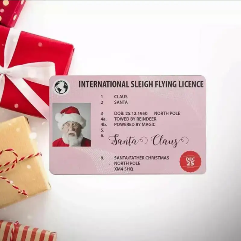 

5ps Creative Card Santa ClausFlight License Christmas Eve Driving Licence Christmas Gift for Kid Christmas Decoration Ornaments
