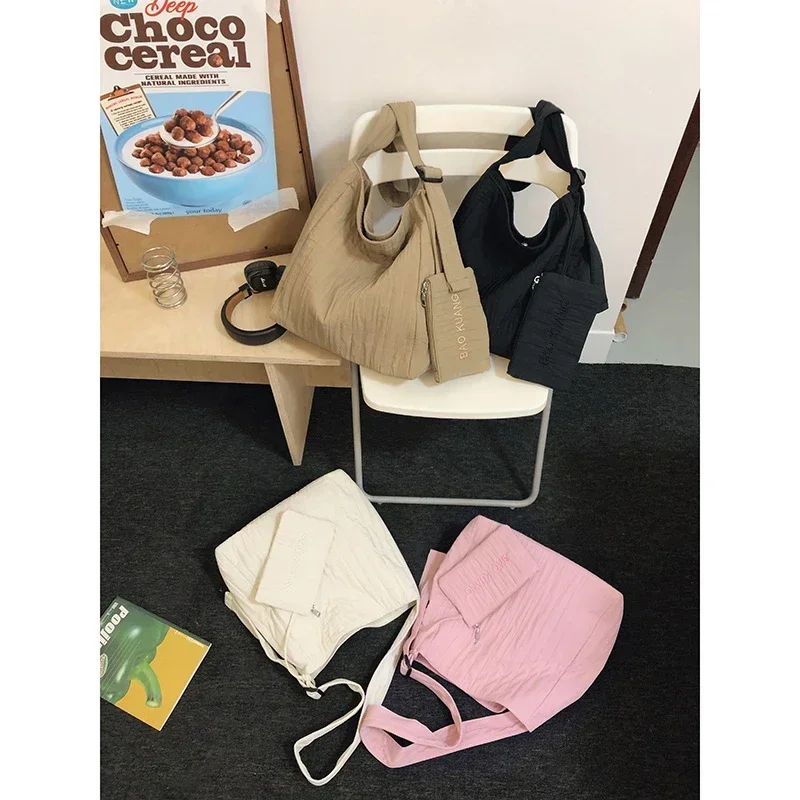 Простые сумки-тоут большой вместимости однотонные нейлоновые сумки 2024 лидер