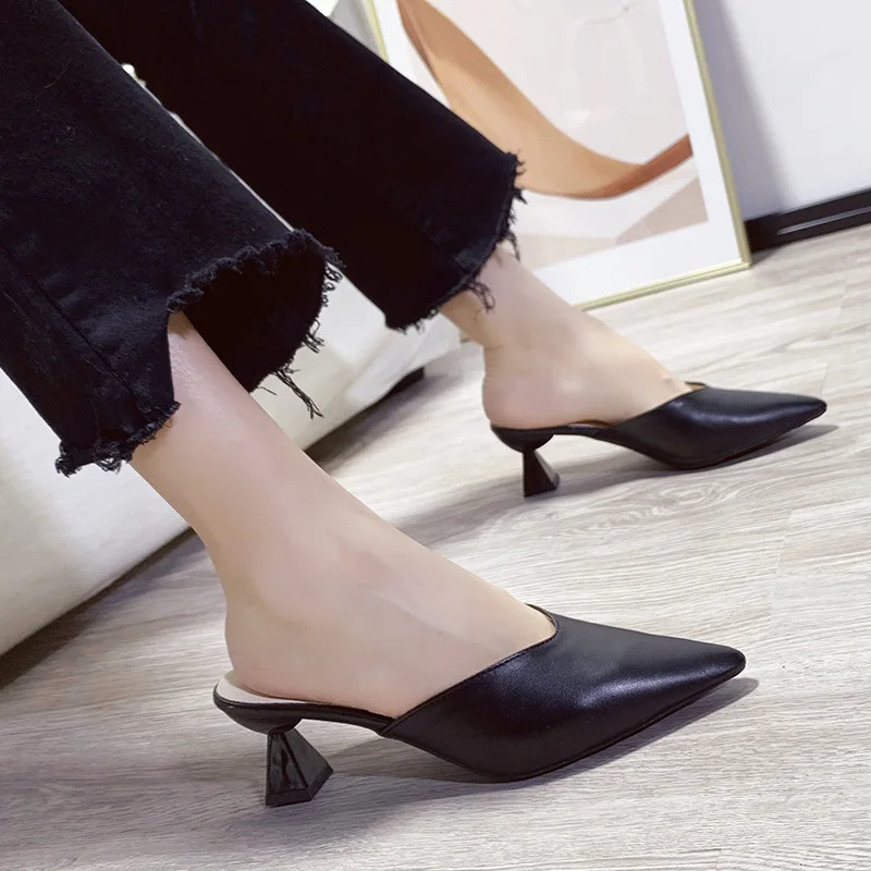 

2022 New Summer Heel Women Sandals Fashion Pointed Toe Slip On Ladies Party Shoes Female Outdoor Singbacks Mule Sandalias