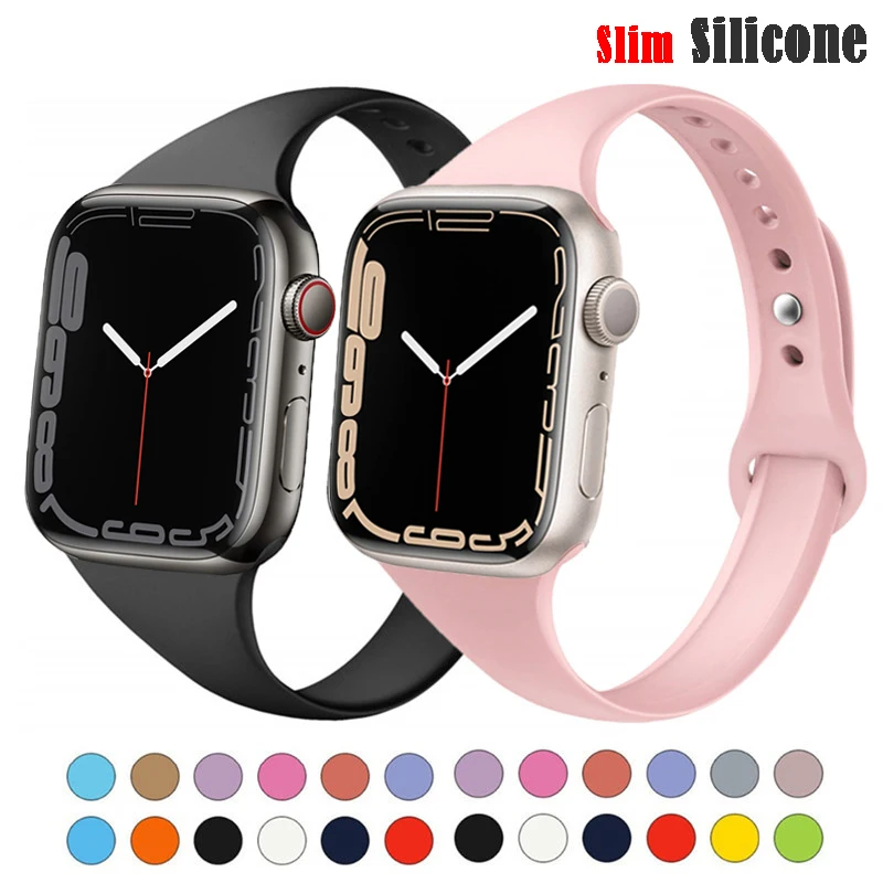 

Ремешок силиконовый для Apple watch band, тонкий браслет для iWatch series 3 SE 5 4 6 7, 40 мм 41 мм 45 мм 44 мм 38 мм 42 мм