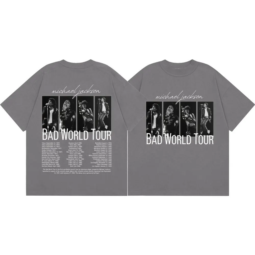 Фото Футболки с графическим принтом Rock Singer Michael Jackson Bad World Tour, модные винтажные футболки для мужчин и женщин, летние повседневные футболки из 100% хлопка №3