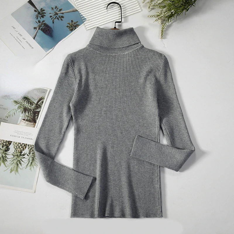 

Свитер с высоким воротником для женщин осень-зима модное тонкое вязаное нижнее белье с длинным рукавом пуловер куртка