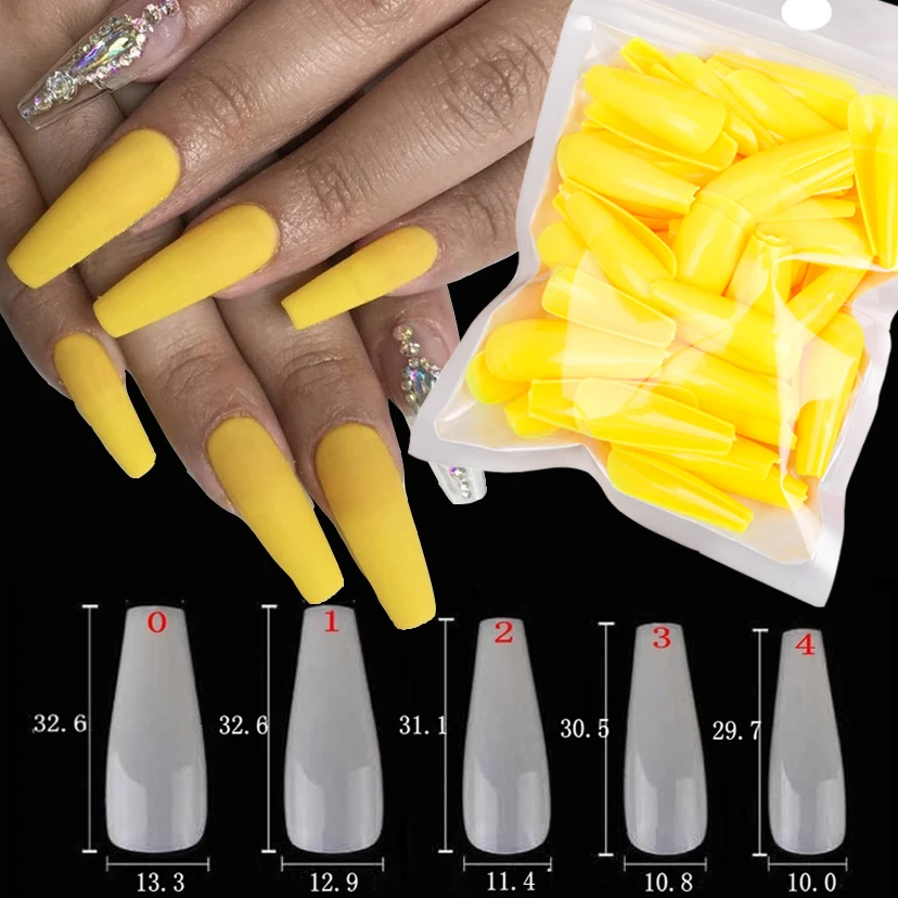 

100pcspcs/Box Solid Color Fake Nails Full Cover Artificial Long Coffin Nail Tips Wearable Fake Nails Ballerina False Nails