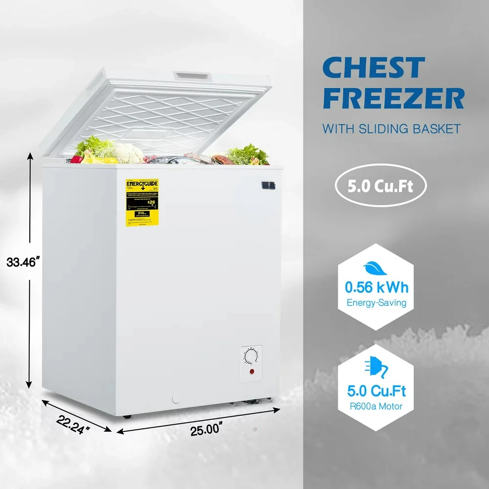 

Free shipping 5.0 cu.ft Compact Deep Freezer for Home/Apart with Lowest -4℉, White Blender bottles Lemon juicer Personal blen