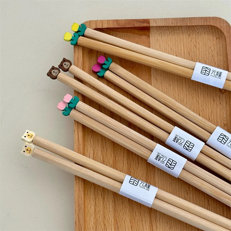 

Китайские палочки для еды Kawaii Bear Flower, милые японские и корейские палочки для суши для детей и взрослых, тренировочные столовые приборы, кухонные аксессуары