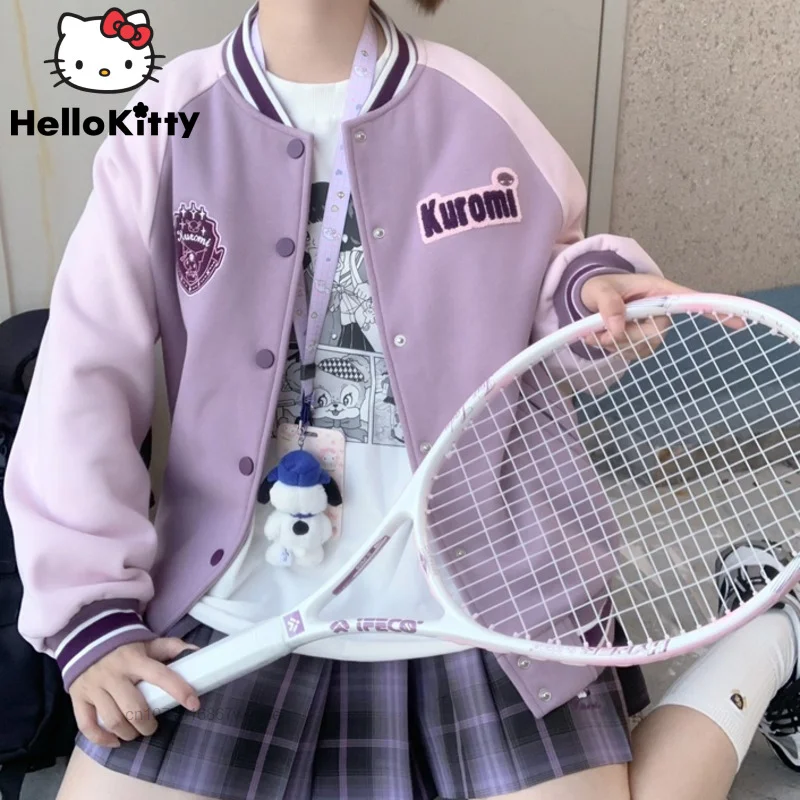 

Sanrio Purin Hello Kitty Cinnamoroll Cartoon Streetwear Sportwear Sweet Trendy Women Baseball Uniform Jackets Winter Cool Girl