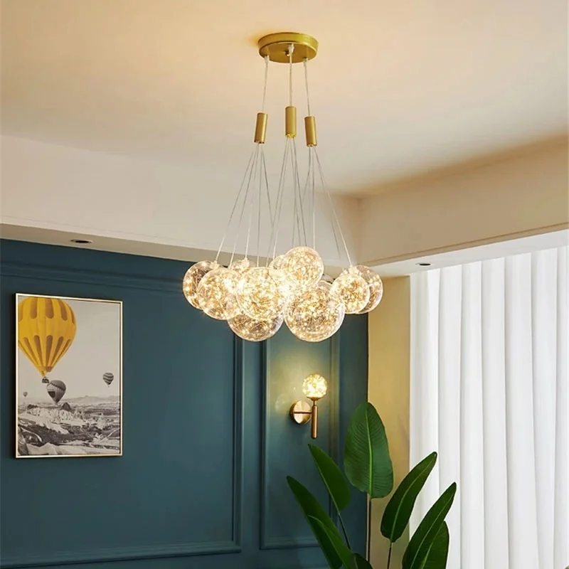 

Gypsophila Glass Ball Pendant Lamp Golden romantic simple Bubble Lustre Ceiling Hanging Light Home Decor Dining Living Room G4