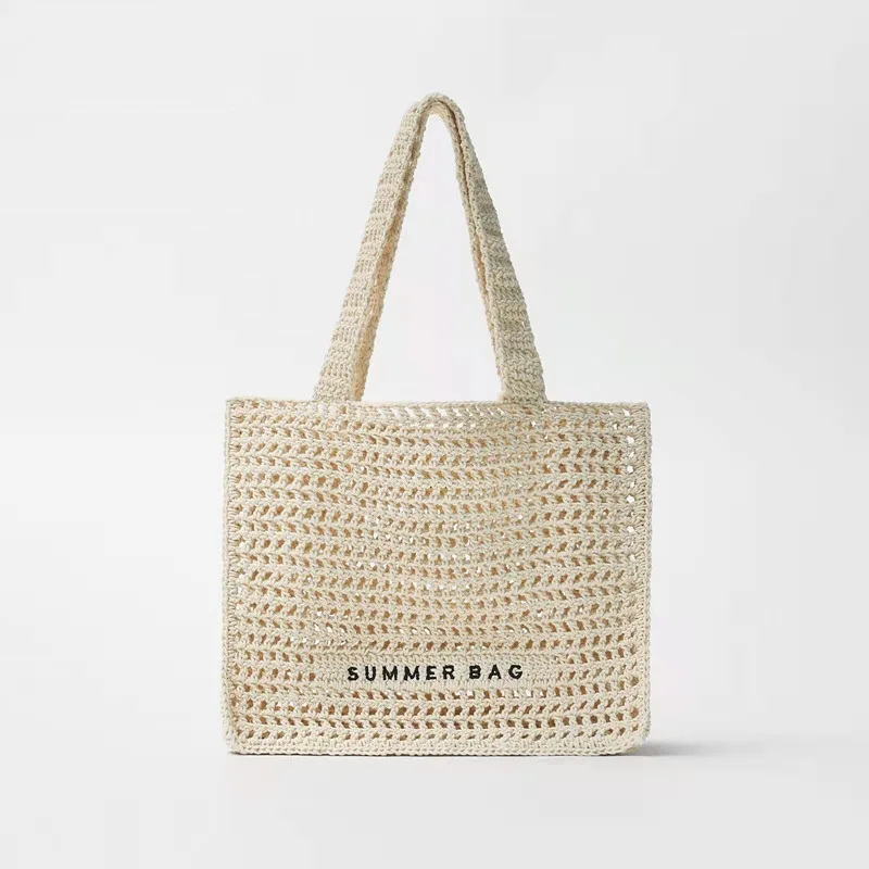 

Designer Hollow Large Straw Tote Bag Rope Woven Women Shoulder Bags Casual Summer Beach Lady Handbags Big Bali Shopper Purses