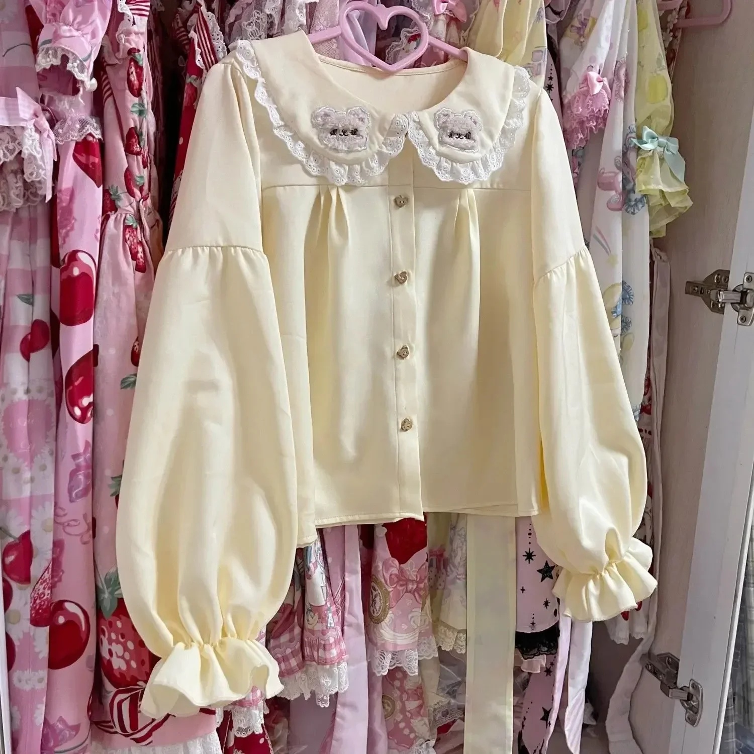 Женская блузка с японской мультяшной вышивкой универсальная рубашка воротником