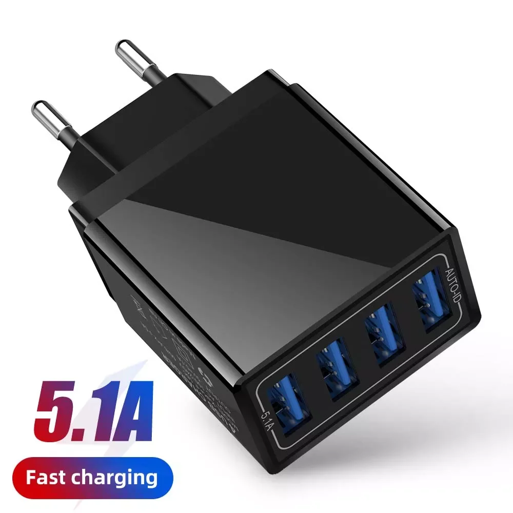 

Universal 4 USB Travel Mobile Phone Charger Adapter for iPhone 5V 5.1A Phone USB Fast Chargers Charging Head