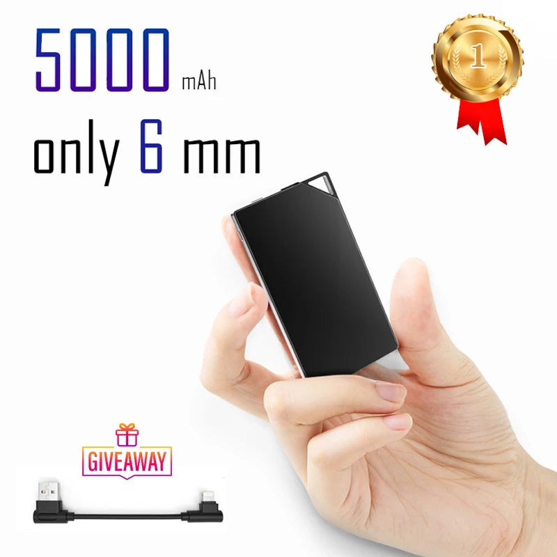 Портативный тонкий внешний аккумулятор TNTOR 6 мм 5000 мАч компактный