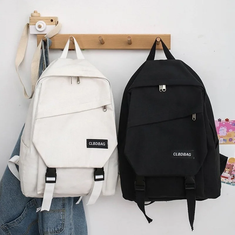 

New Simple Canvas Backpack Solid Color School Shoulder Bag for Teenage Boys Girl Student Large Capacity Travel Bagpack