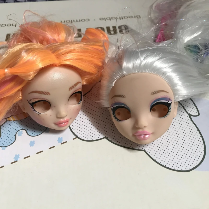 Голова куклы с радугой/оранжевые волосы без глаз 1/6 Bjd Аксессуары одеваются