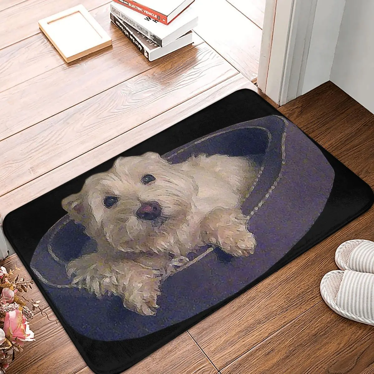 

Westie West Highland Terrier Dog Cute Non-slip Doormat Happy Westie In Doggie Bed Living Room Bedroom Mat Outdoor Carpet Indoor