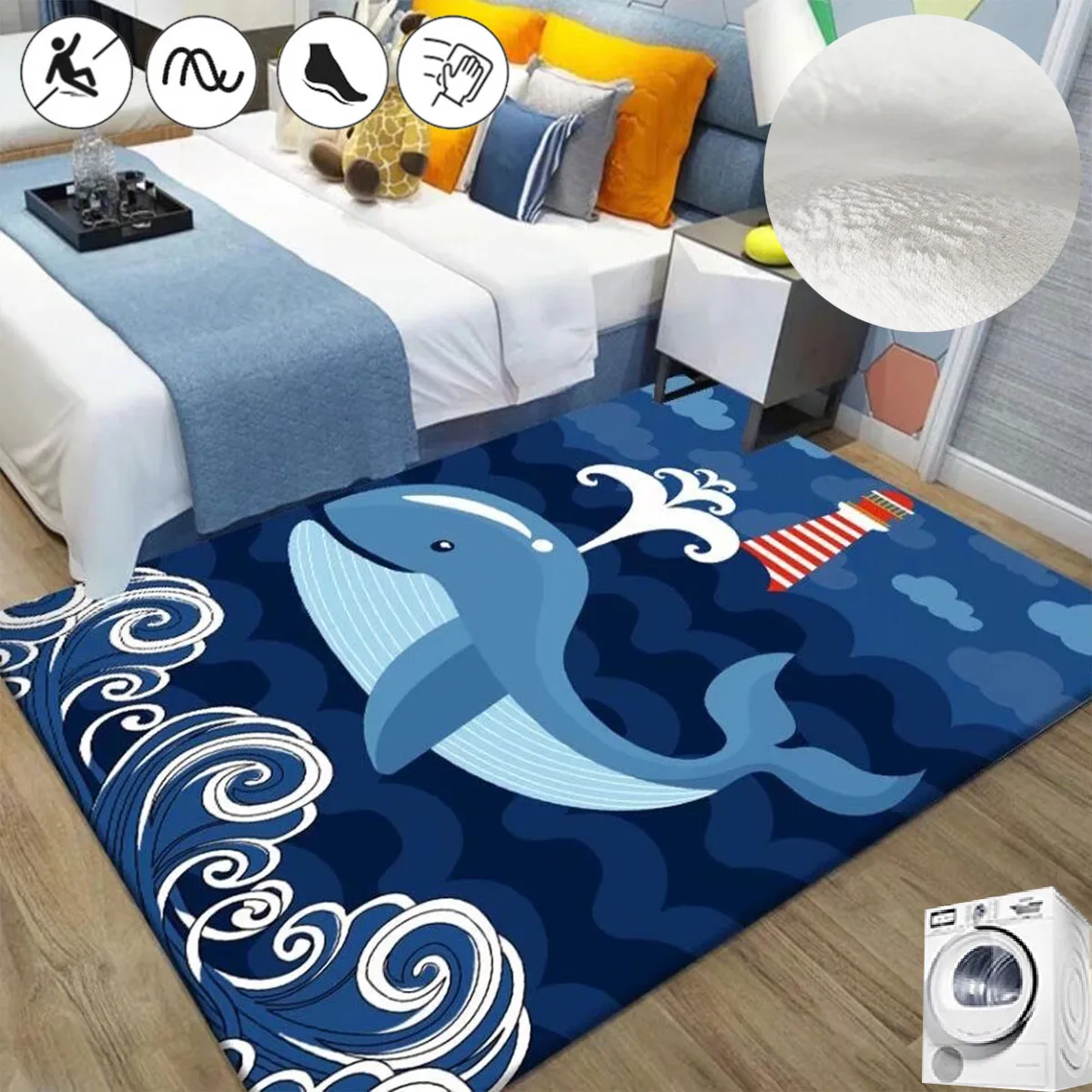 

Anime Whale Children's Room Decor Carpet Cute Cartoon Nursery Room Crawling Mat Large Area Rugs for Bedroom Soft Cloakroom Rug