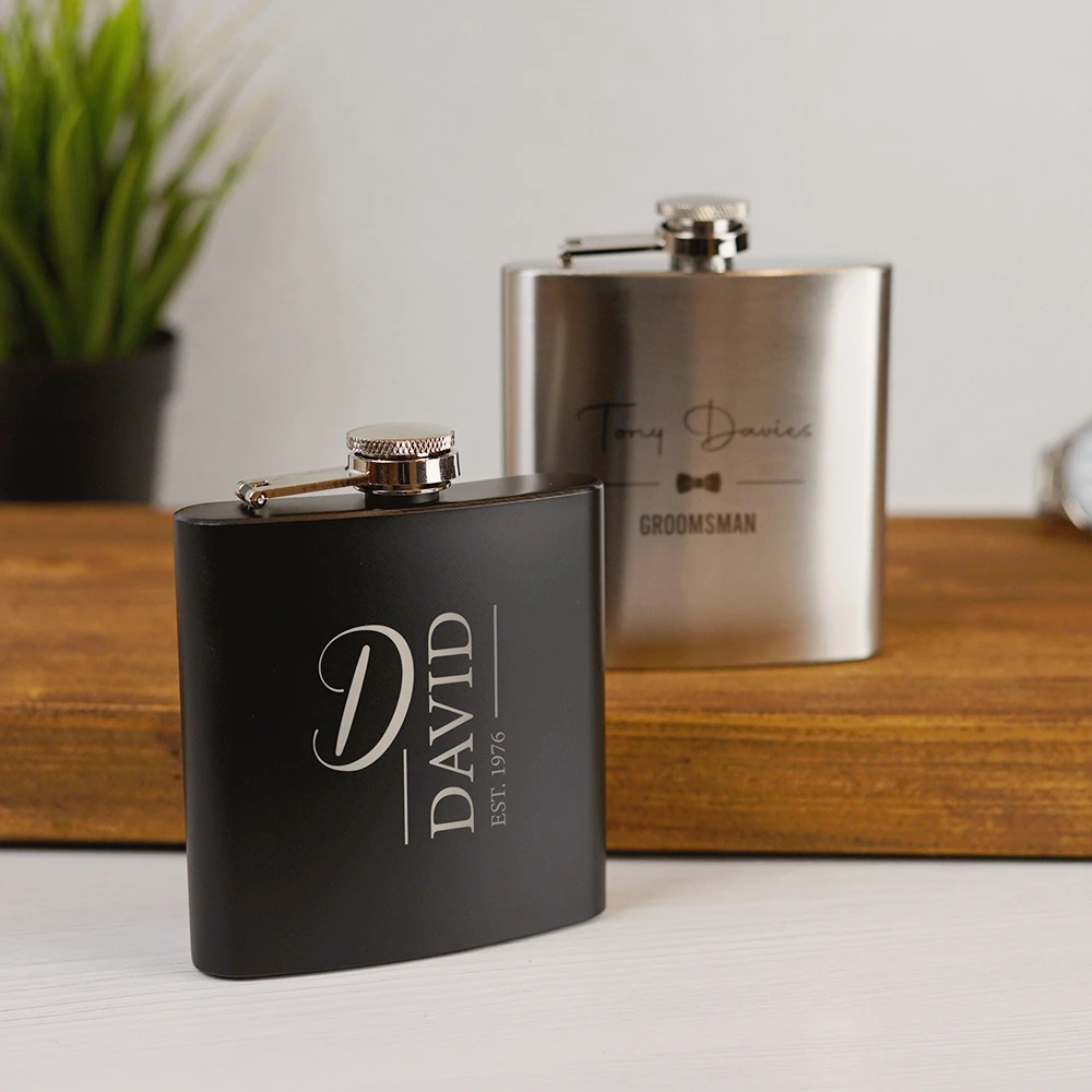 

Personalised Engraved 6oz Initials Hip Flask for Wedding Men Custom Stainless Steel Flask Best Man Usher Groomsmen Groom Gift
