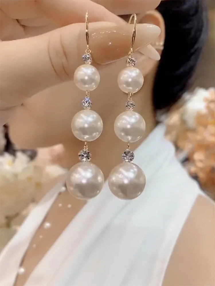 Длинные серьги с жемчугом для похудения дизайнерские высокого класса новинка 2024